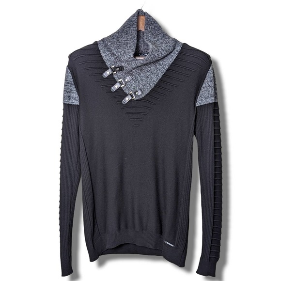 Men's V-Neck Sweater - Black and Gray - Picture 1 of 7